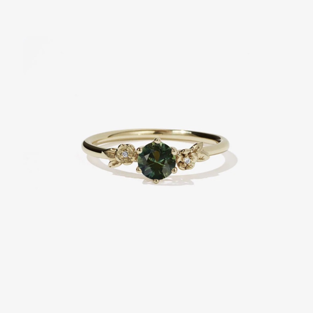 MEADOWLARK 14k Gold Alba Engagement Ring Green Sapphire and Diamonds Floral